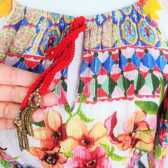 Desigual Whimsical Summer Floral Multicolored and Multiprint Blouse - Picture 9 of 13